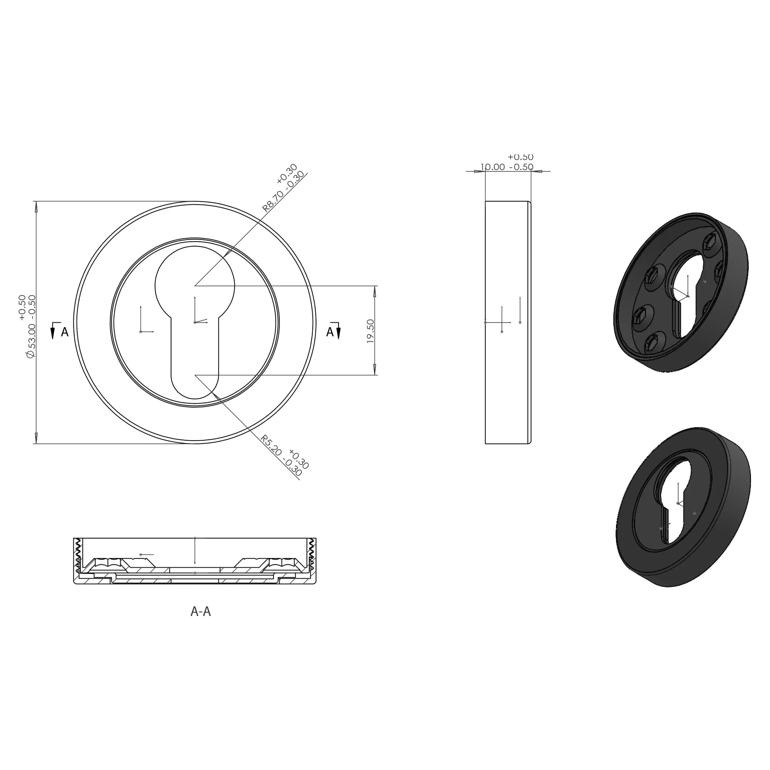 technische tekening Differnz cilinderrozet rond