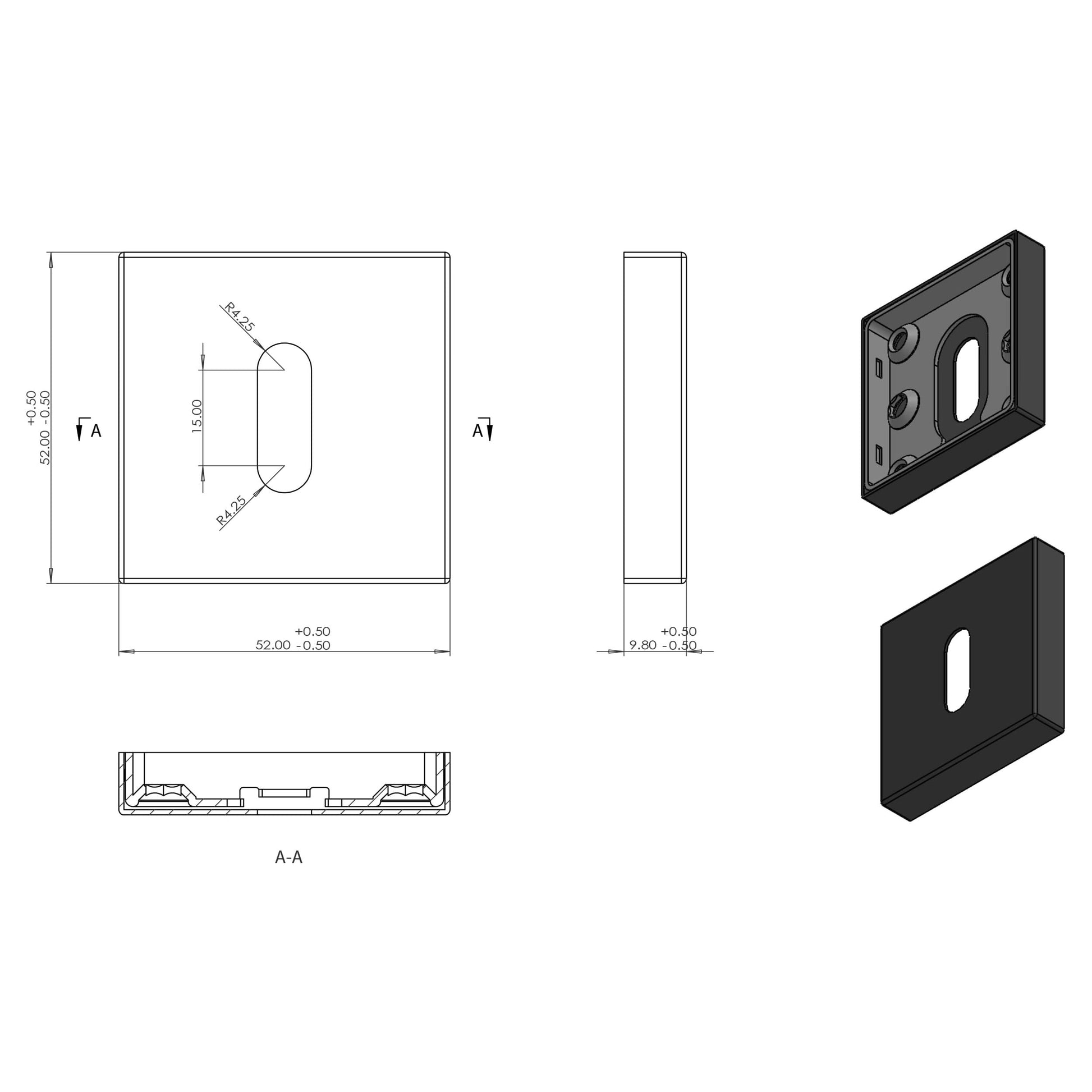 Differnz | Rozet met Sleutelgat | Zwart | Vierkant | 52x52mm - Deurbeslag-expert