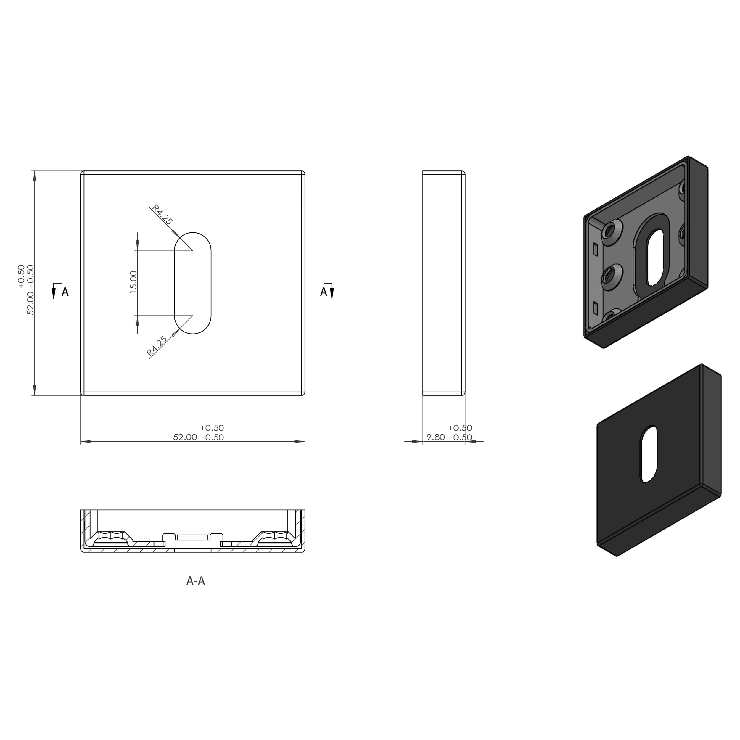 Differnz | Rozet met Sleutelgat | Zwart | Vierkant | 52x52mm - Deurbeslag-expert