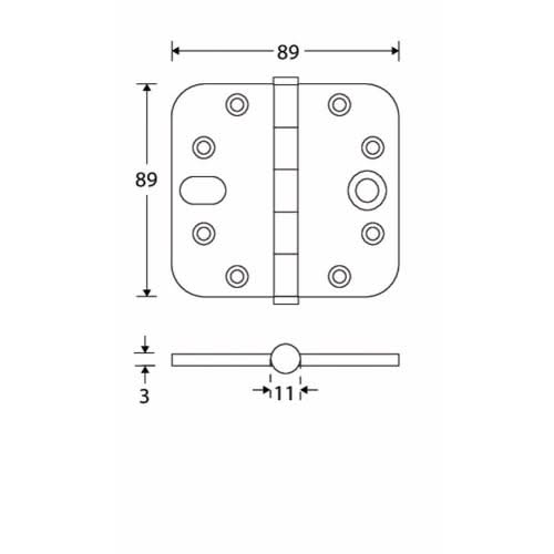 Artitec Mi Satori Kogellagerscharnier SKG3 ronde hoek vlak 89x89mm mat chroom - Deurbeslag-expert