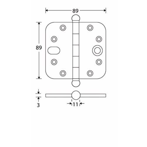 Artitec Mi Satori Kogellagerscharnier SKG3 ronde hoek bol 89x89mm messing pvd - Deurbeslag-expert
