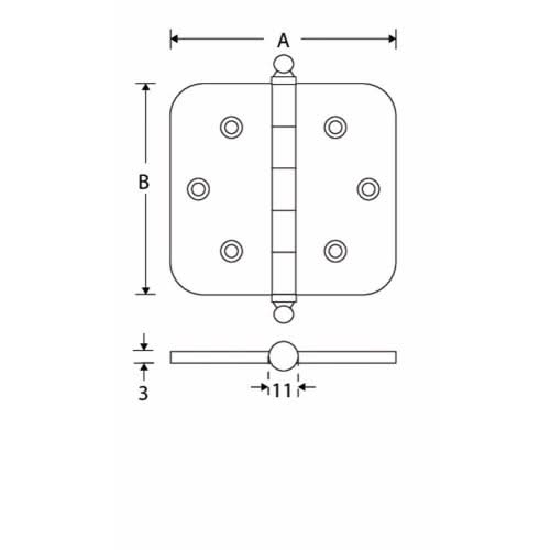 Artitec Mi Satori Kogellagerscharnier ronde hoek bol 89x89mm messing gelakt - Deurbeslag-expert