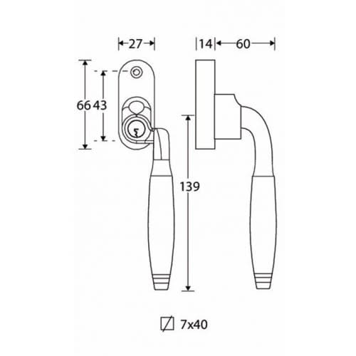Artitec Mi Satori SKG2 Draaikiep sluiting Bonton ebben/smal Rechts glans nikkel