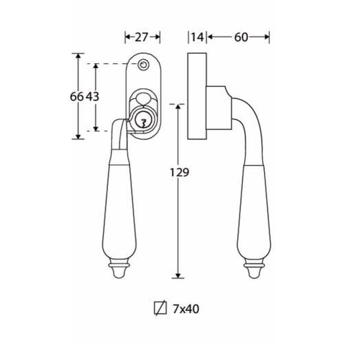 Artitec Mi Satori SKG2 Draaikiep sluiting Antique ebben/smal Rechts messing gelakt