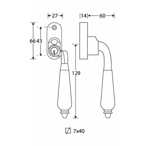 Artitec Mi Satori SKG2 Draaikiep sluiting Antique ebben/smal Rechts glans nikkel