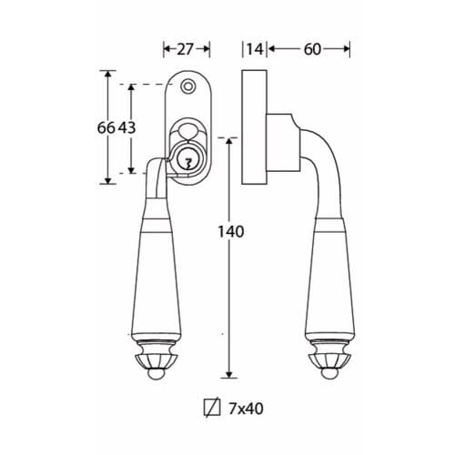 Artitec Mi Satori SKG2 Draaikiep sluiting Nouveau ebben/smal Links messing gelakt
