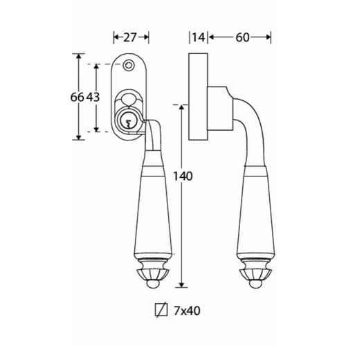 Artitec Mi Satori SKG2 Draaikiep sluiting Nouveau ebben/smal Rechts antiek nikkel