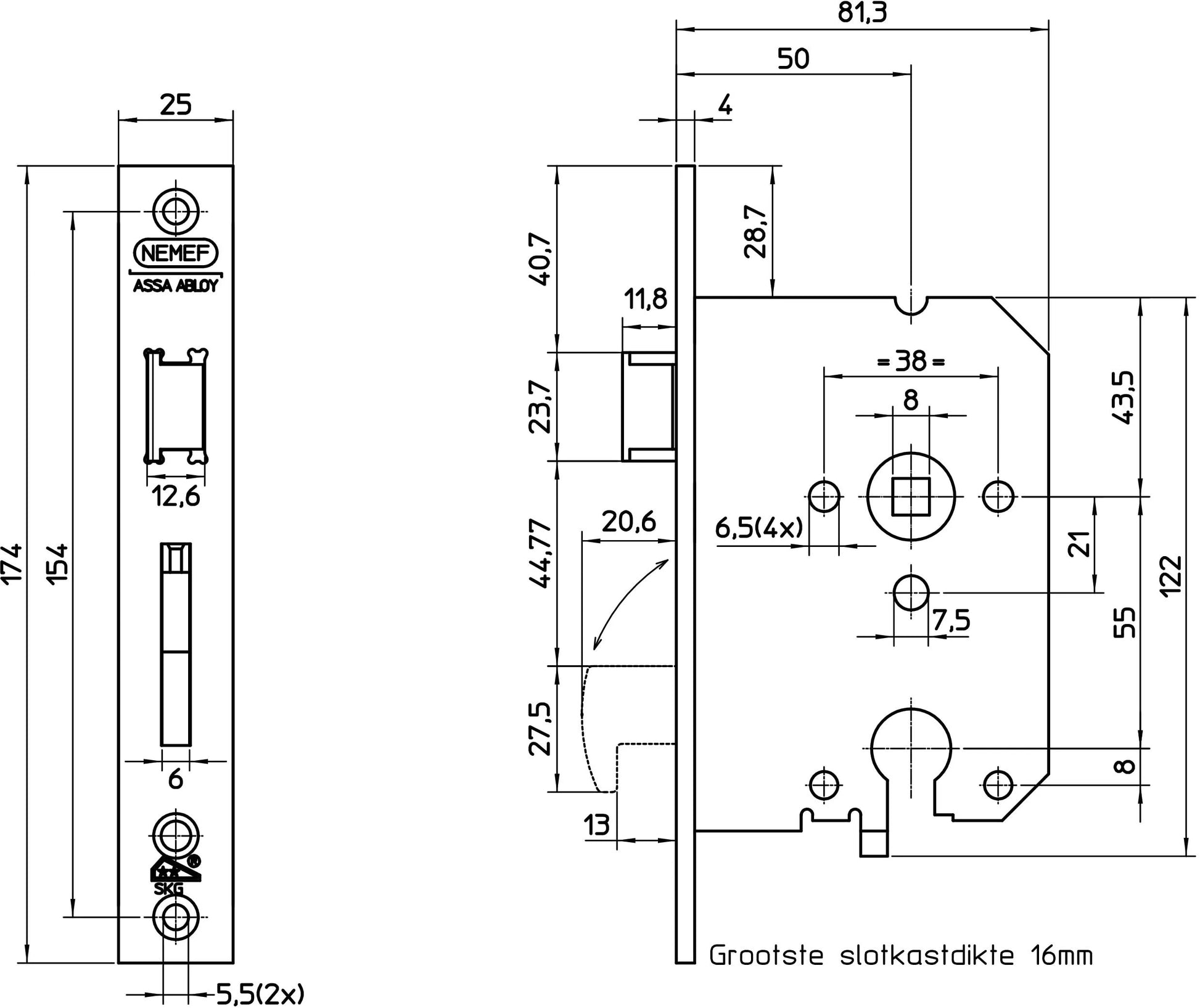 Werktekening van Nemef veiligheidsslot met kom PC55 SKG2 – 4109/17-50