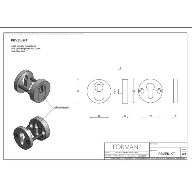 Formani | PBVEIL-KT | massief veiligheidscilinderrozet met kerntrekbeveiliging | SKG*** | PVD mat goud