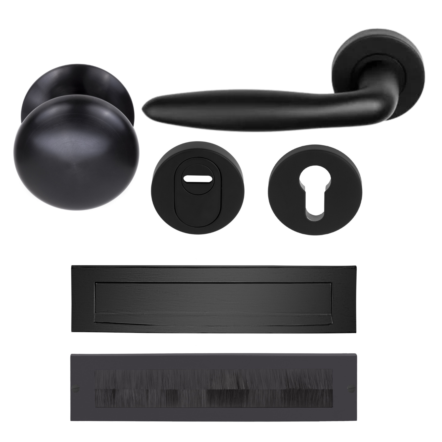 Formani | Complete Voordeurset | knop/kruk | Mat Zwart LB18H | - Deurbeslag-expert