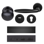 Formani | Complete Voordeurset | knop/kruk | Mat Zwart LB18H | - Deurbeslag-expert