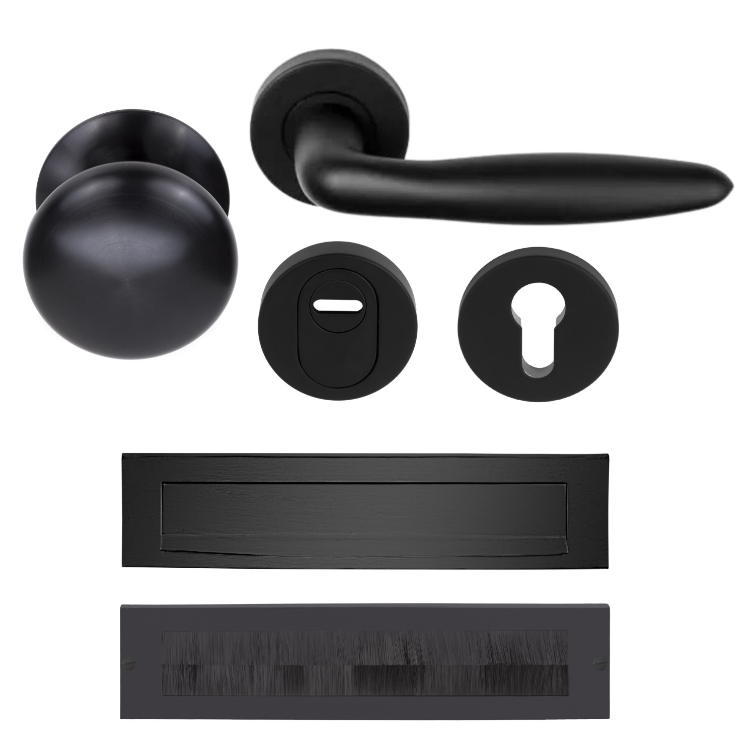 Formani | Complete Voordeurset | knop/kruk | Mat Zwart LB18H | - Deurbeslag-expert