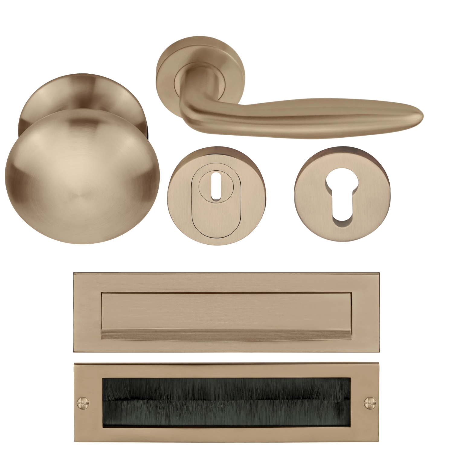 Formani | Complete Voordeurset | knop/kruk | Licht Brons PVD LB18H | SKG3 - Deurbeslag-expert