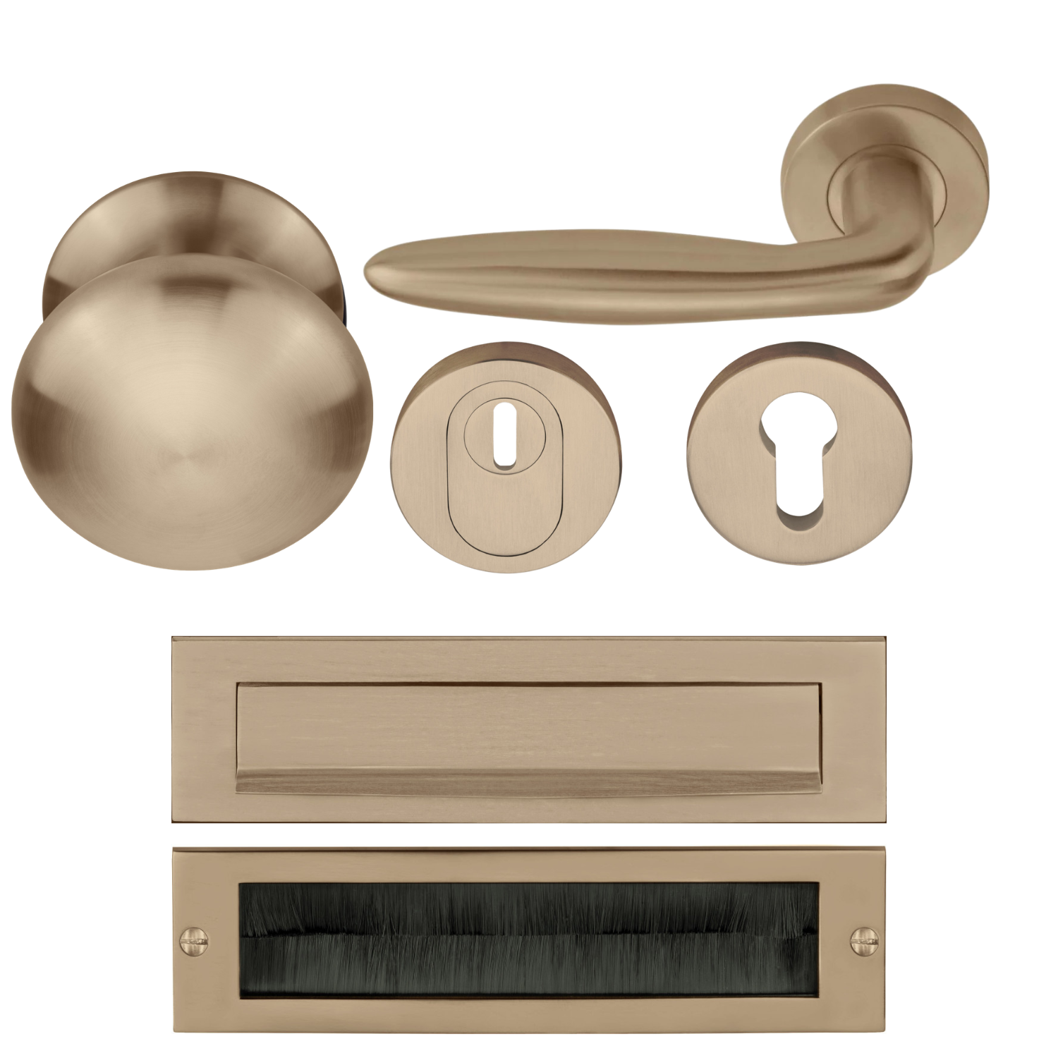 Formani | Complete Voordeurset | knop/kruk | Licht Brons PVD LB18H | SKG3 - Deurbeslag-expert