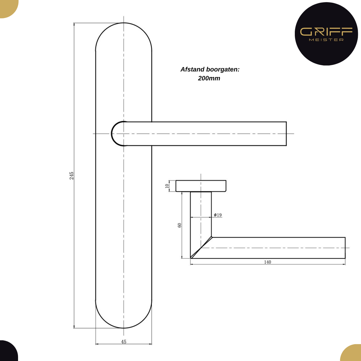 Griff Meister deurkruk Cornisa RVS op ovaal schild Blind – afbeelding 3