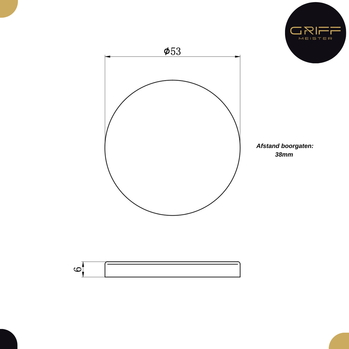 Griff Meister Blind rozet 53mm 6mm Dik Brons – detailweergave