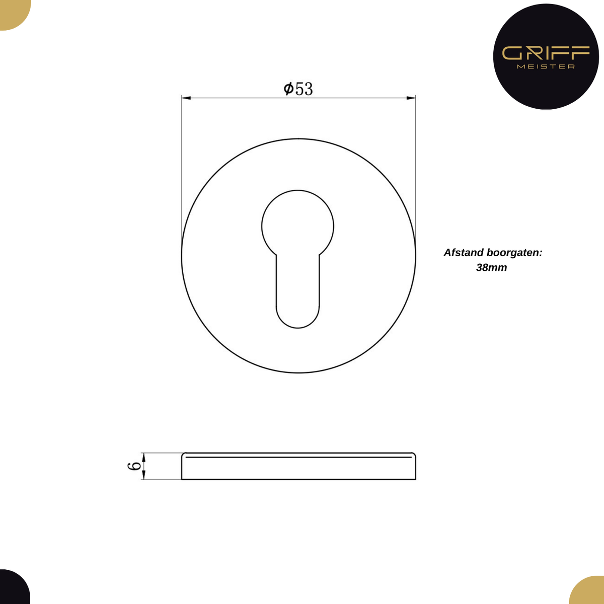 Griff Meister Cilinderrozet 53mm 6mm Dik RVS – afbeelding 3