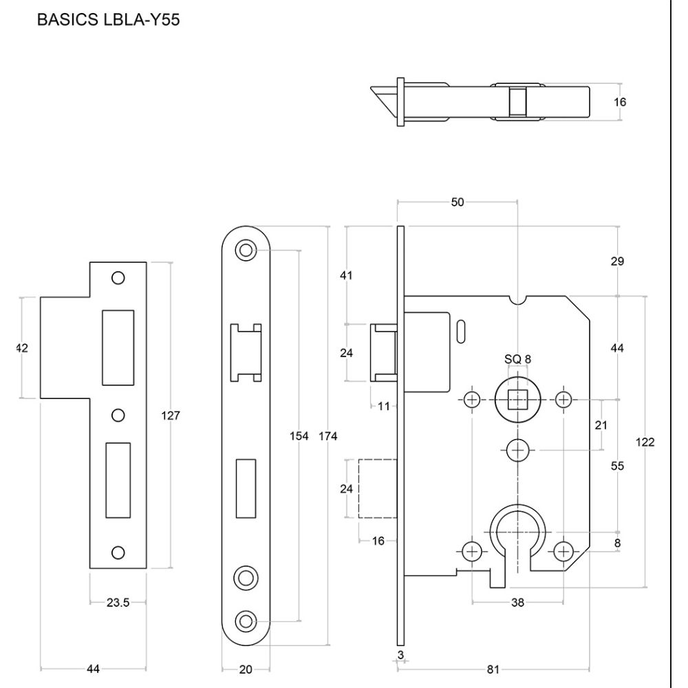 BASICS LBLAY55 formani insteekslot lijntekening