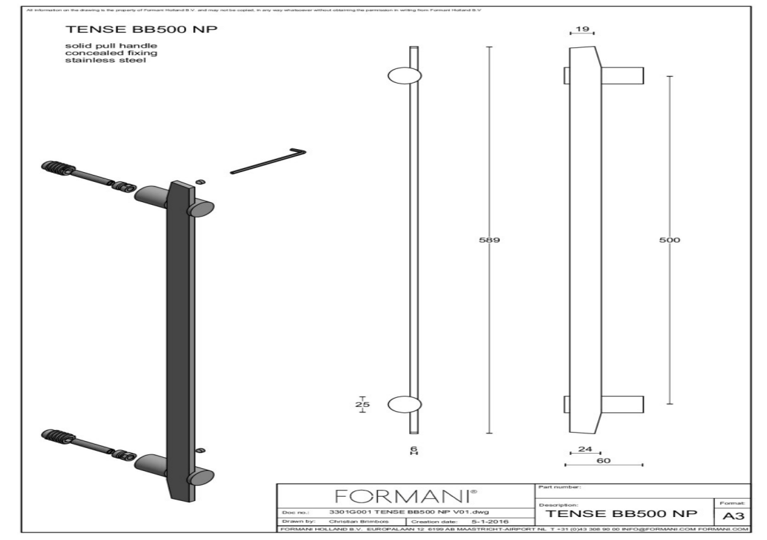 Formani | BB500 NP | Deurgreep | mat zwart
