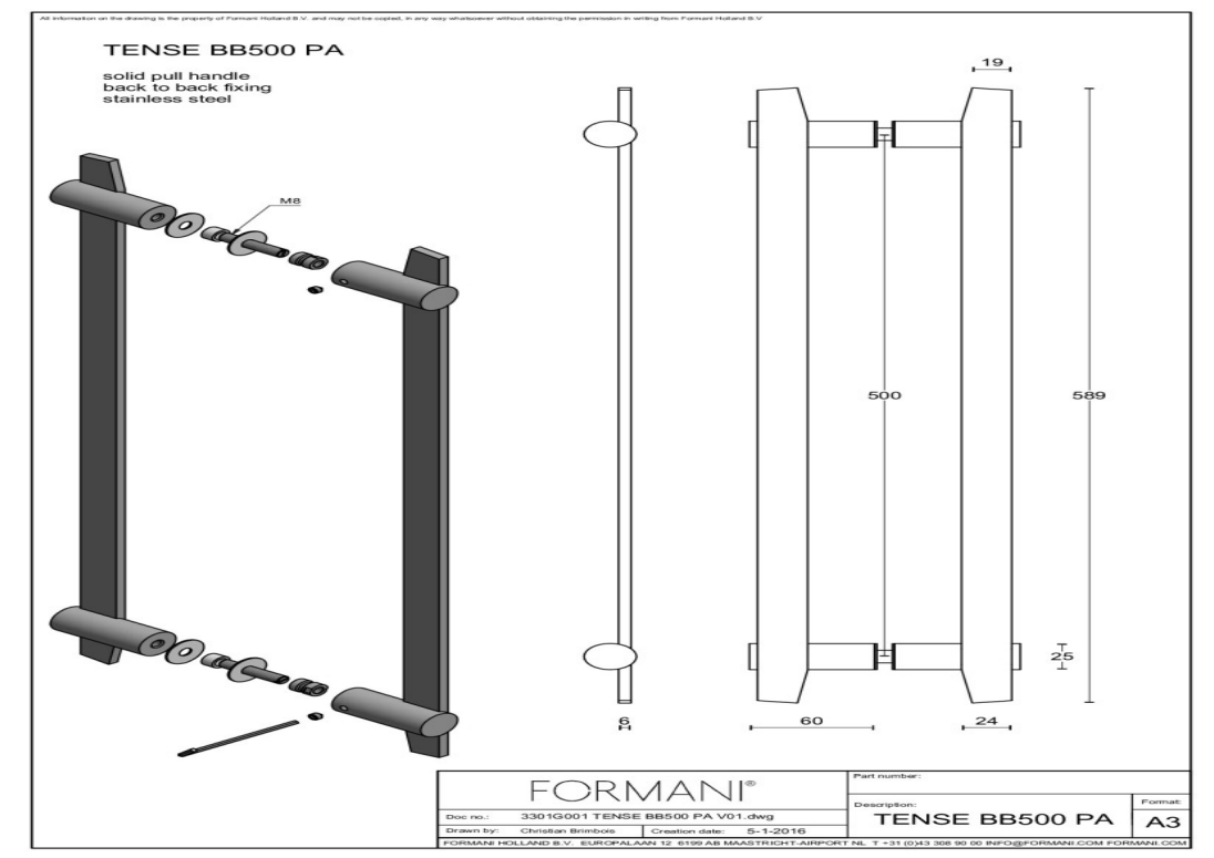 Formani | BB500 PA | Set grepen | mat roestvast staal