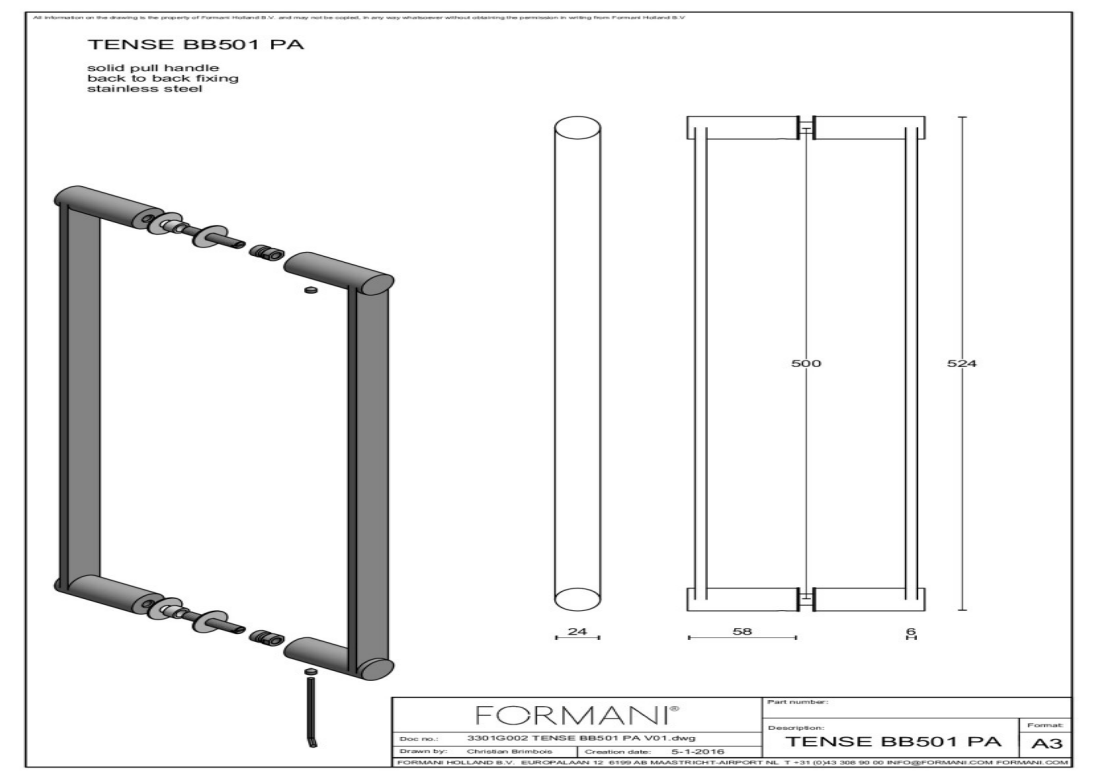 Formani | BB501 PA | Set grepen | mat roestvast staal