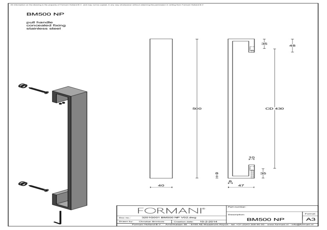 Formani | BM500NP | Deurgreep | mat roestvast staal