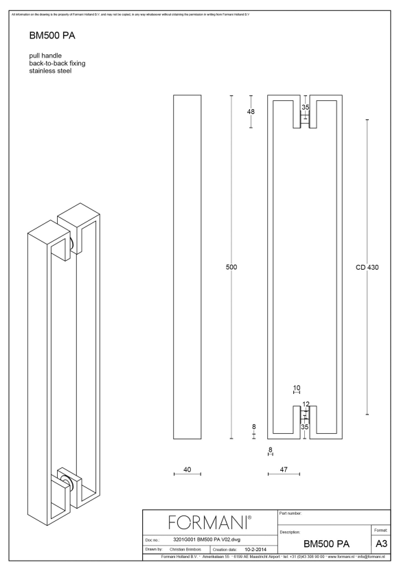 Formani | BM500PA | Deurgreep | mat roestvast staal