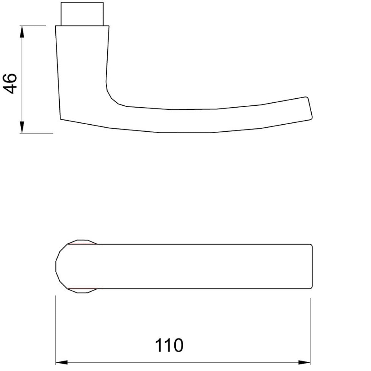 AMI deurkruk Type 332 – technische tekening (kruk)