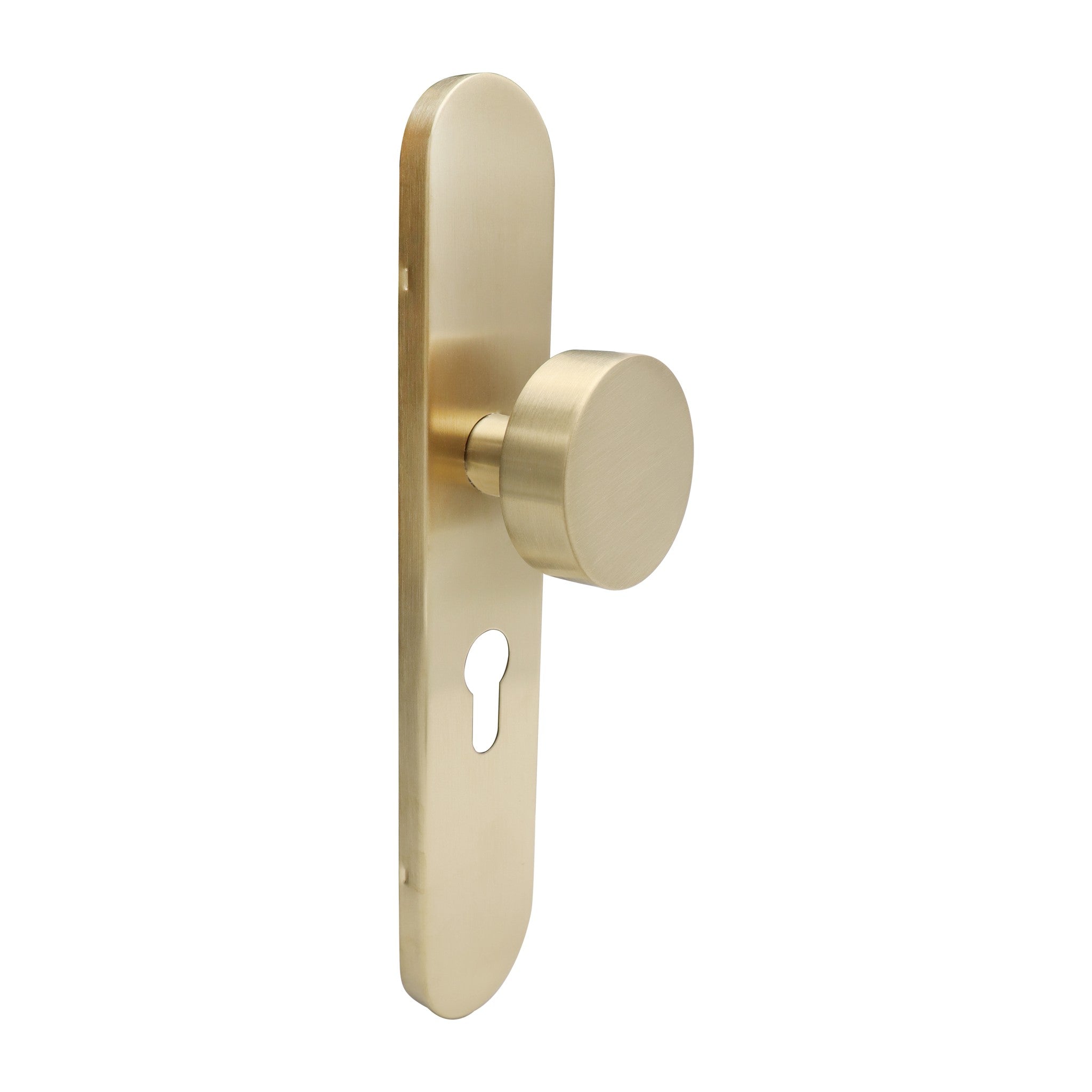 Griff Meister deurknop op ovaal schild 245x45x10mm - champagne PVD - profielcilinder PC55