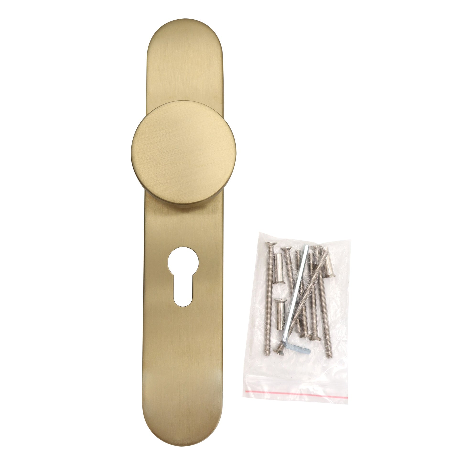 Griff Meister deurknop op ovaal schild 245x45x10mm - champagne PVD - profielcilinder PC55 (detailweergave)