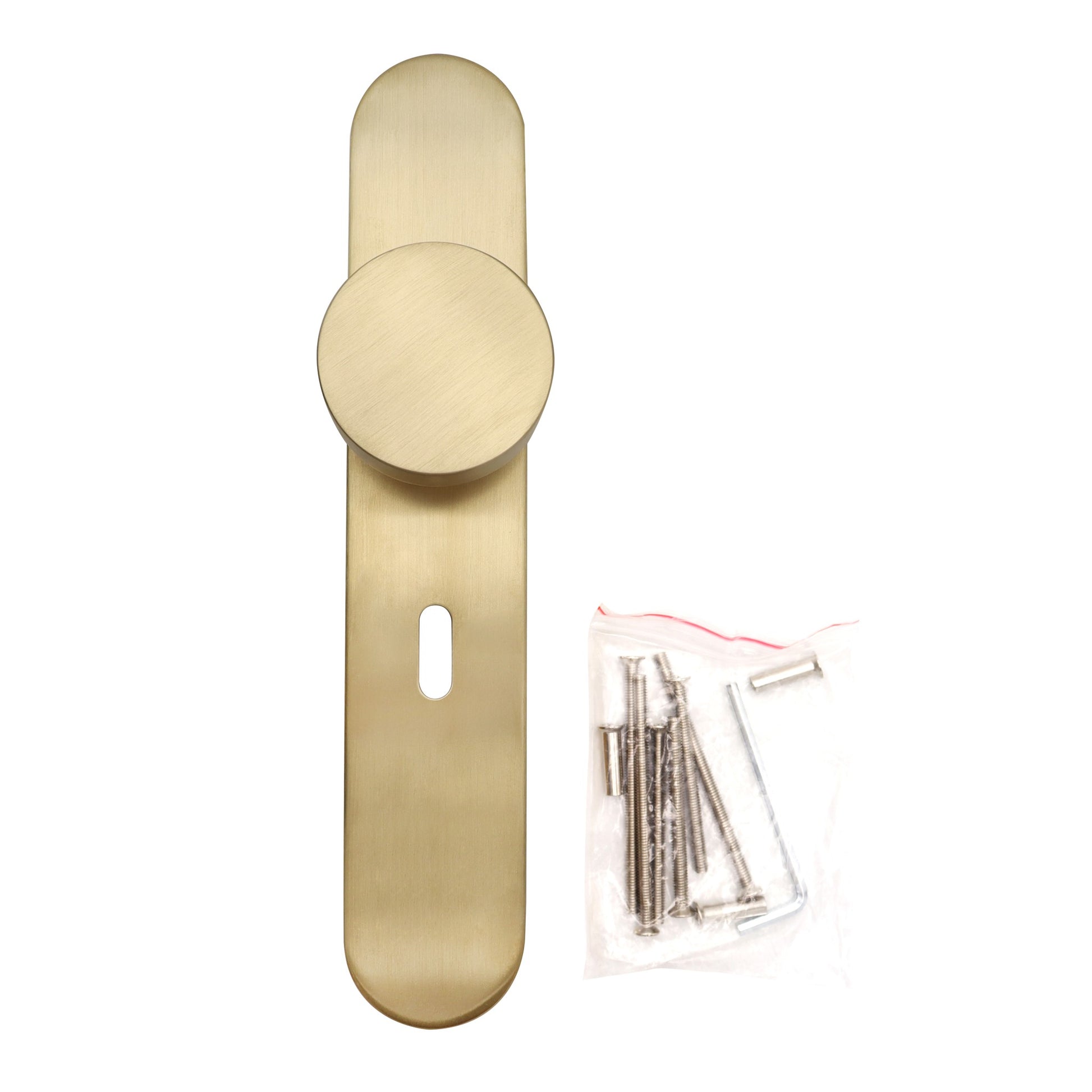 Griff Meister deurknop op ovaal schild 245x45x10mm - champagne PVD - sleutelgat 56mm (detailweergave)