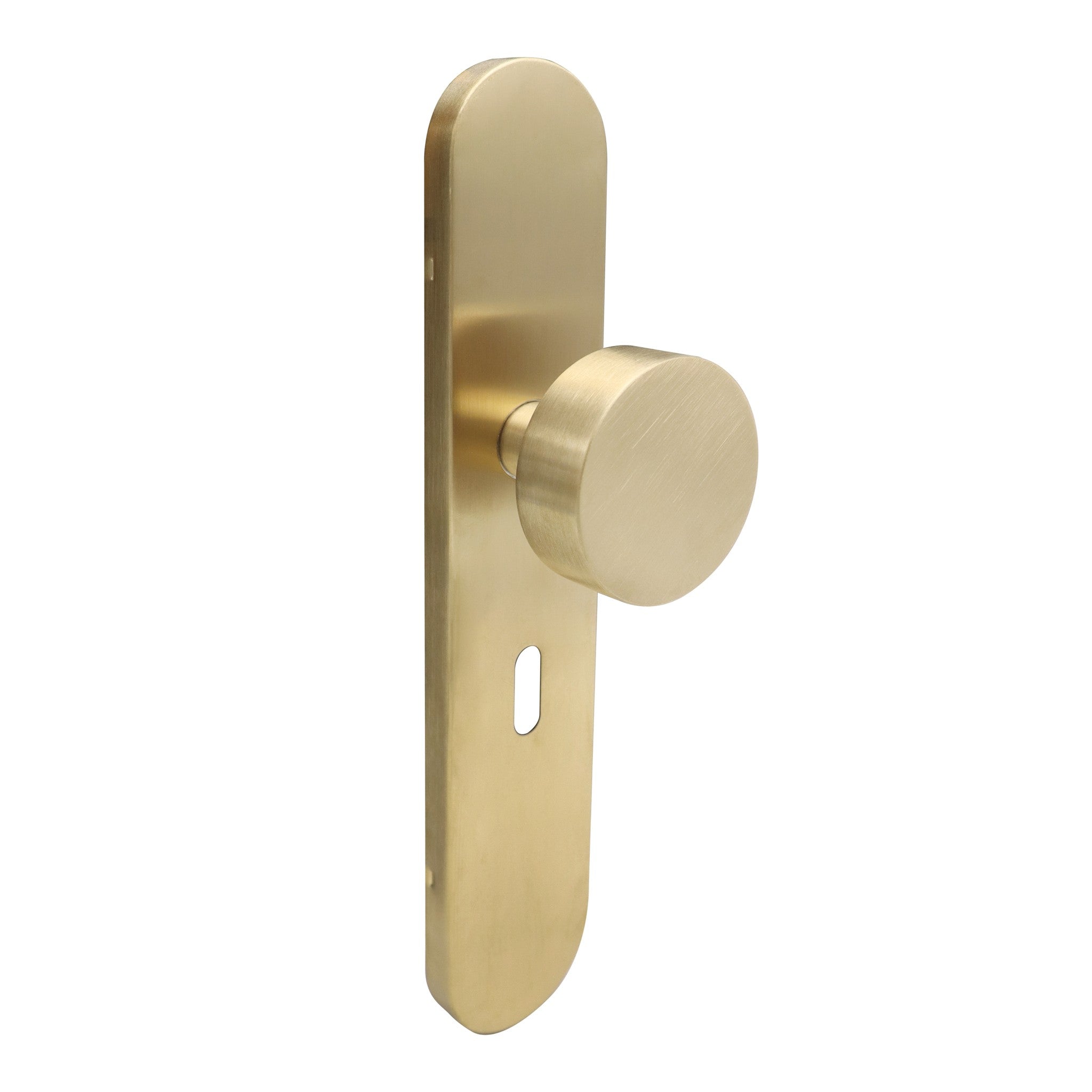 Griff Meister deurknop op ovaal schild 245x45x10mm - champagne PVD - sleutelgat 56mm