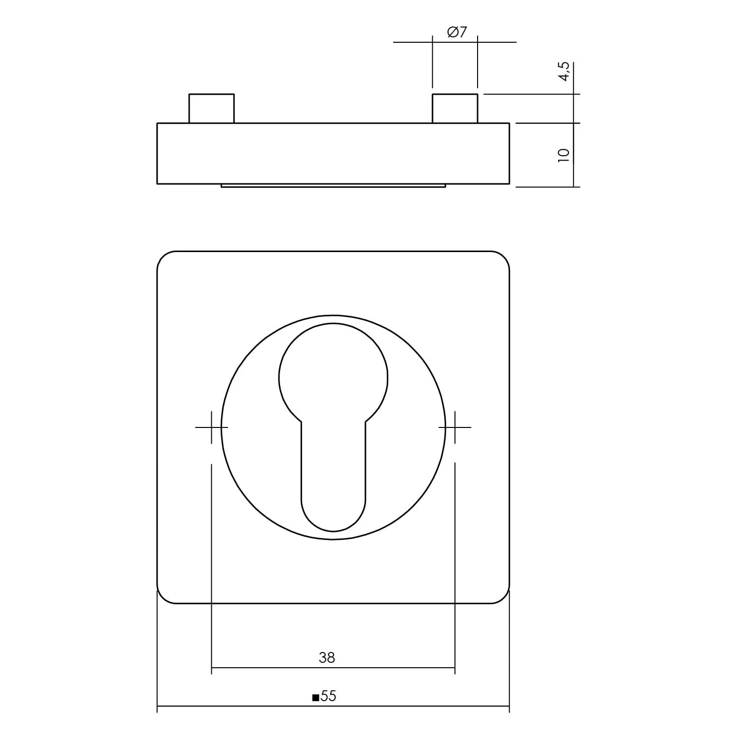 Intersteel | Rozet Cilindergat | Vierkant | Mat Zwart - Deurbeslag-expert