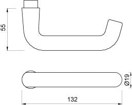 Dulimex deurkruk type 356 coupemodel technische tekening met maatvoering 55 x 132 mm