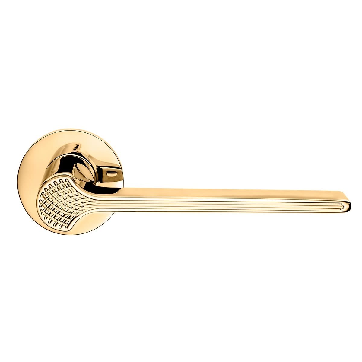 DND | Deurkruk | Ginkgo Biloba RR FI | Bright Goud PVD | Rond Rozet - Deurbeslag-expert