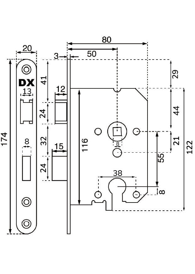 Dulimex dag- en nachtslot 0160.290.5012 technische tekening