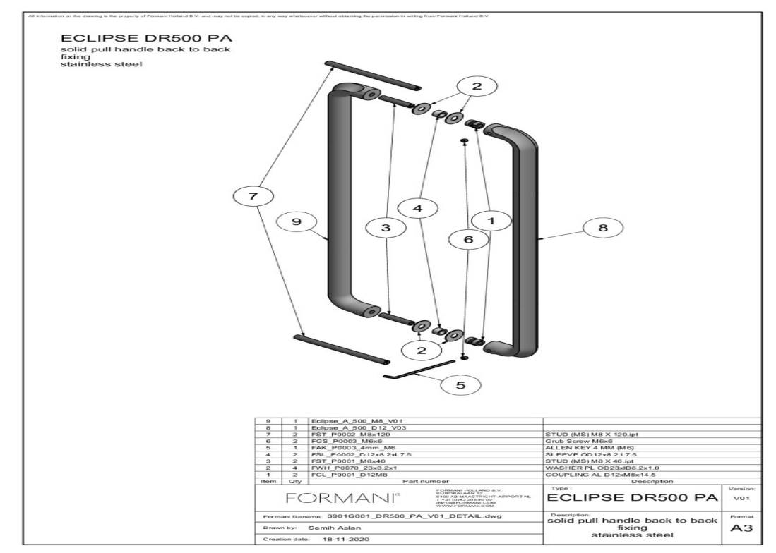 Formani | DR500 PA | Set grepen | mat roestvast staal