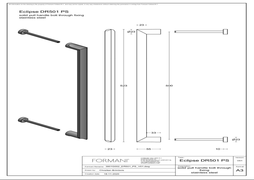 Formani | DR501 PS | Deurgreep | PVD mat goud