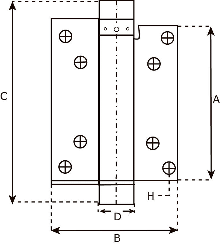 Dulimex IBFM bommerscharnier 100 mm RVS technische tekening met maatvoering