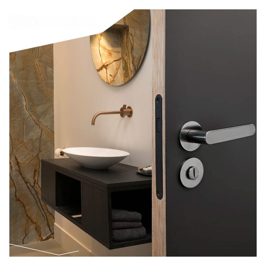 Intersteel | Woningbouw magneet badkamer/toilet slot 63/8mm | Voorplaat Afgerond | Zwart - Deurbeslag-expert