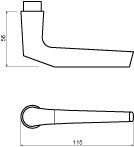 Dulimex deurkruk type 354 duimmodel technische tekening met maatvoering 56 x 115 mm