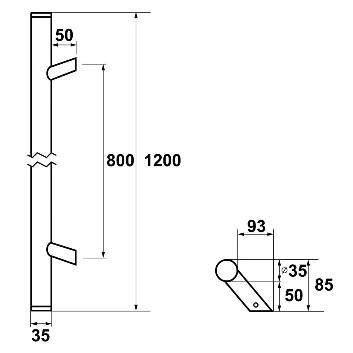 AXA Deurgreep Montreal schuin 1200 Aluminum