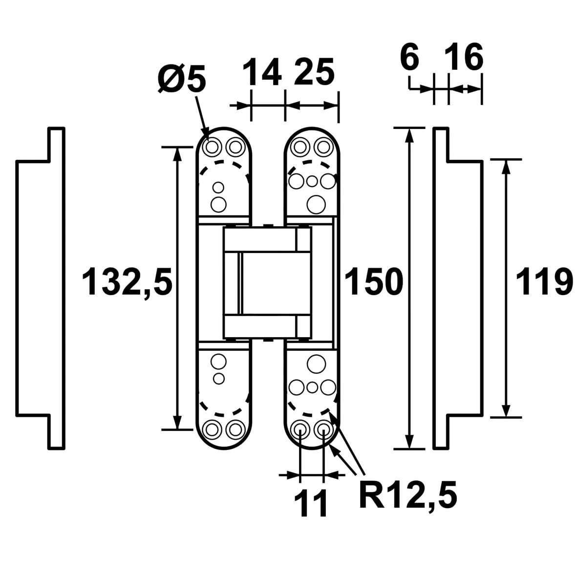 Verdekt scharnier 1910-3D lijntekening