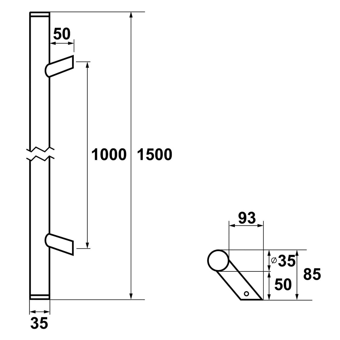 AXA Deurgreep Montreal schuin 1500 Aluminum