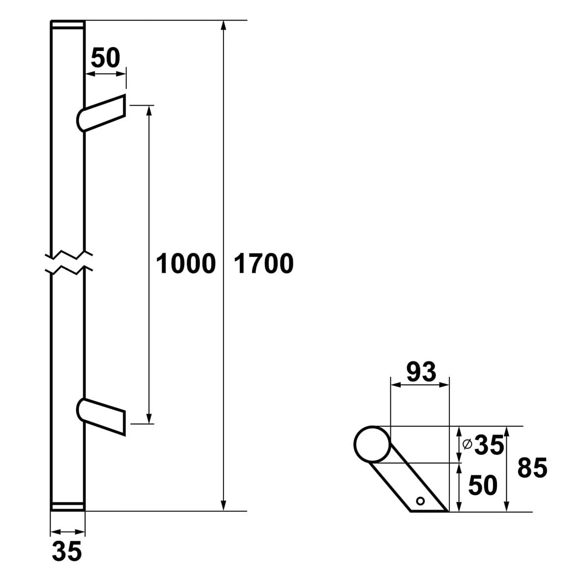AXA Deurgreep Montreal schuin 1700 Aluminum