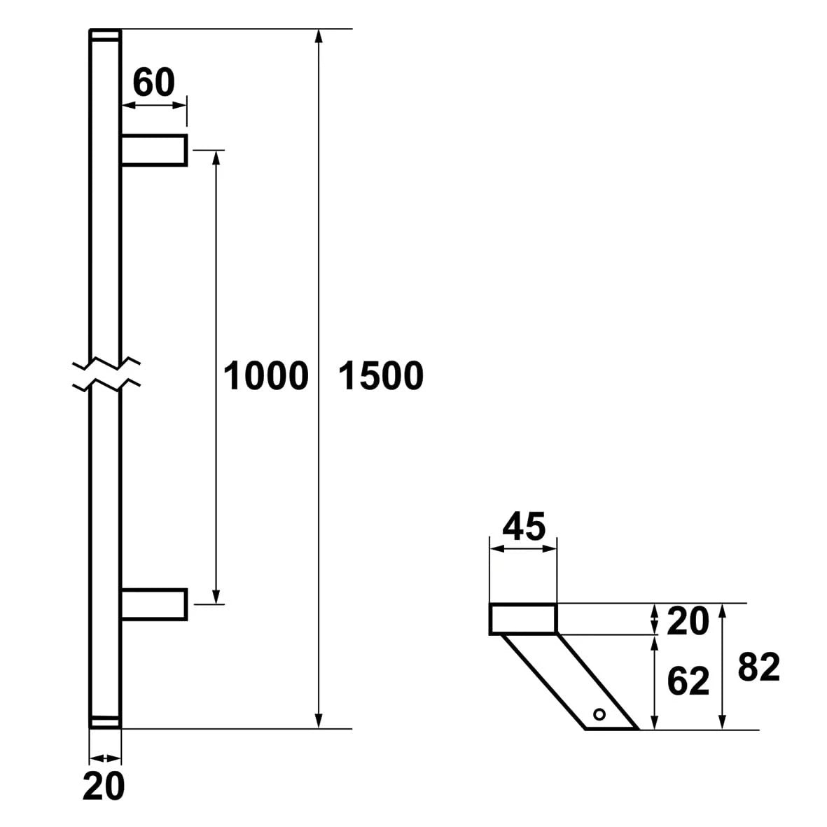 AXA Deurgreep Amsterdam schuin 1500 Aluminum