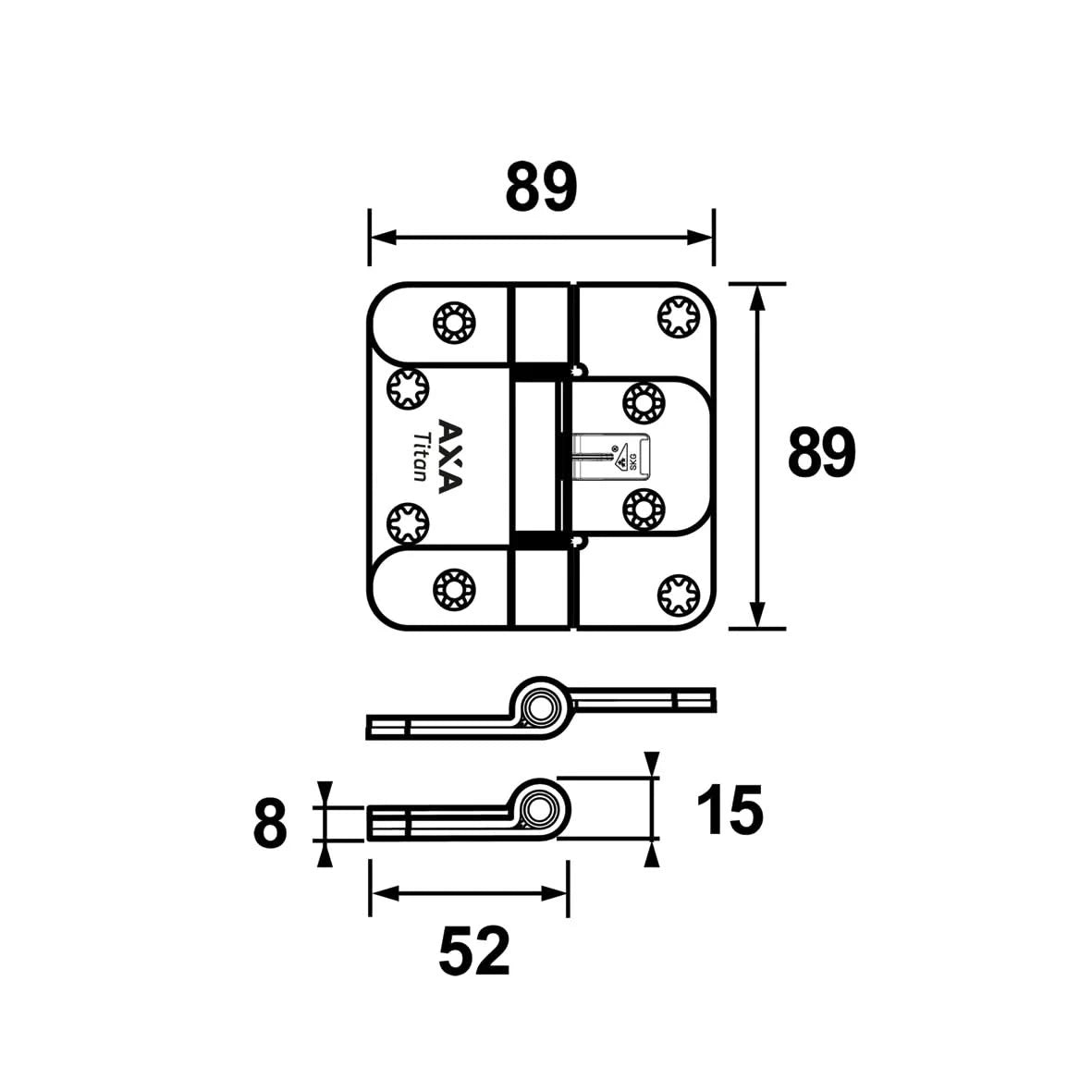 AXA Titan Glijlager veiligheidsscharnier SKG*** 89 x 89 x 25 mm Zwart met ronde hoek exclusief schroeven - Deurbeslag-expert