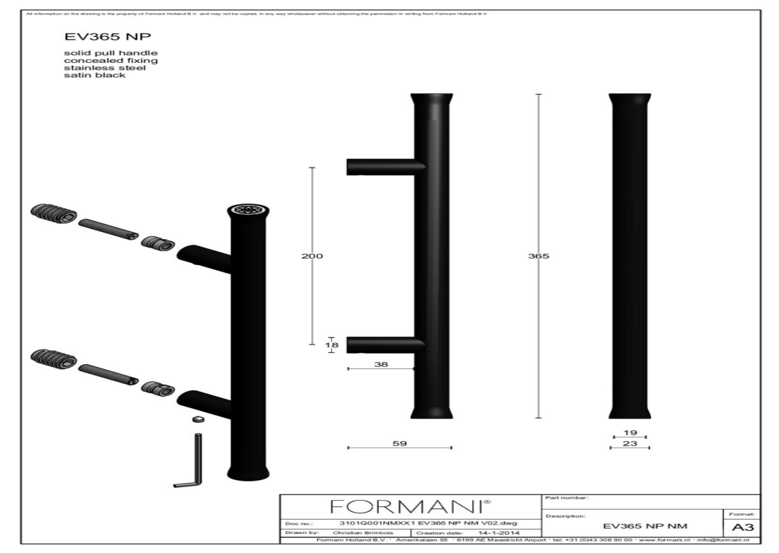Formani | EV365ZL NP | Deurgreep | mat zwart