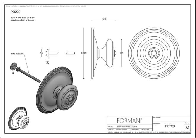 Formani | Voordeurknop PB220V Vast op Rozet | RVS