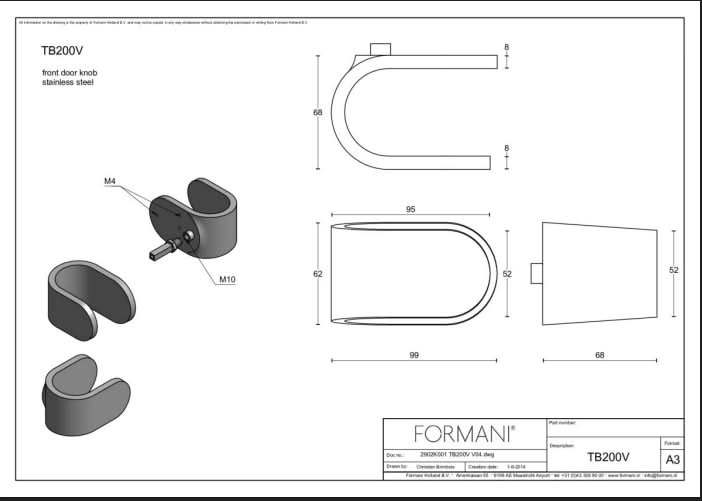 Formani | Voordeurknop TB200V Vast op Rozet | RVS